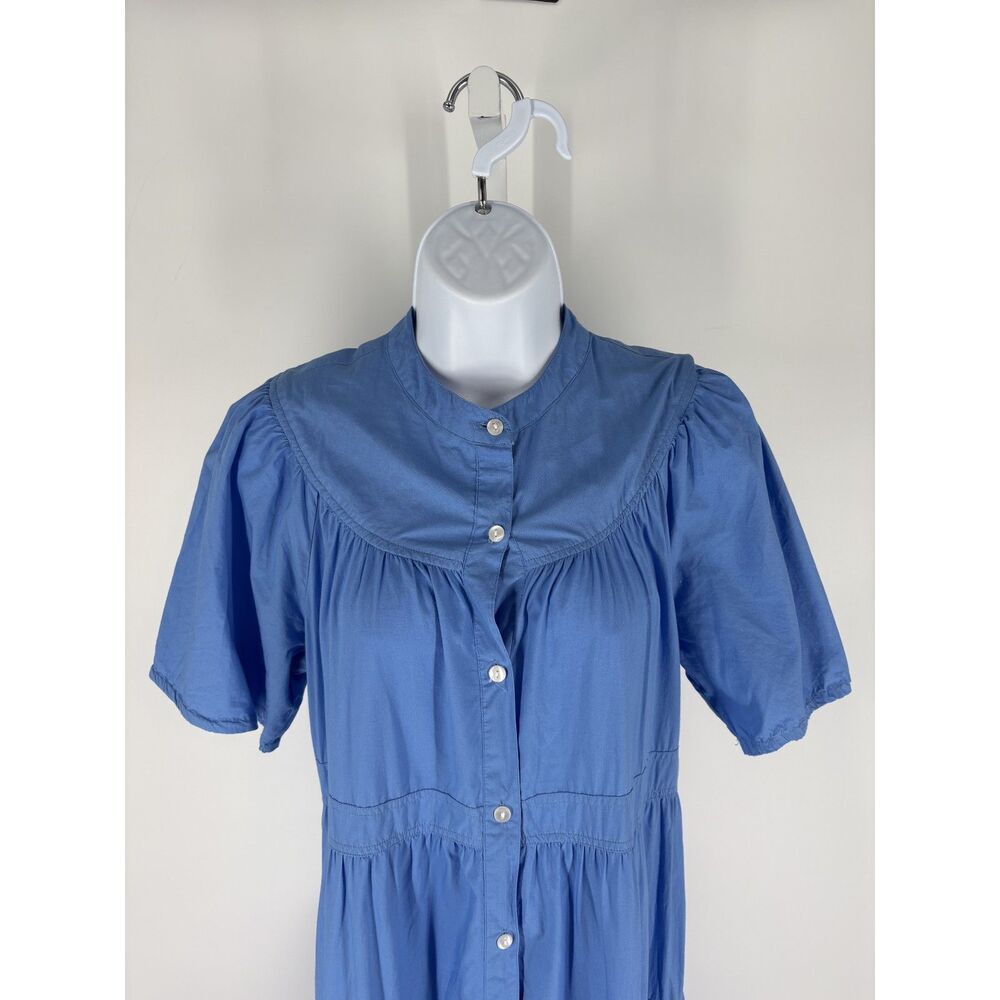 Oliphant Design Henley Blue Button Puff Tiered Cotton Midi Dress - Picture 2 of 5